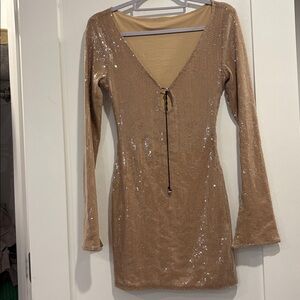Elegant Sequin Beige Dress